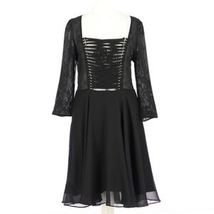 The Kooples L NWT Silk Lace Black Dress Flutter Skirt Bodice Rococo Dark Romance